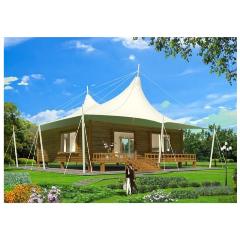 Hot Koop Prefab Huizen PVDF \/ PTFE Stof Materiaal Kamp Tent Glas Muur hotel Glamping Tenten Voor Jungle Resort